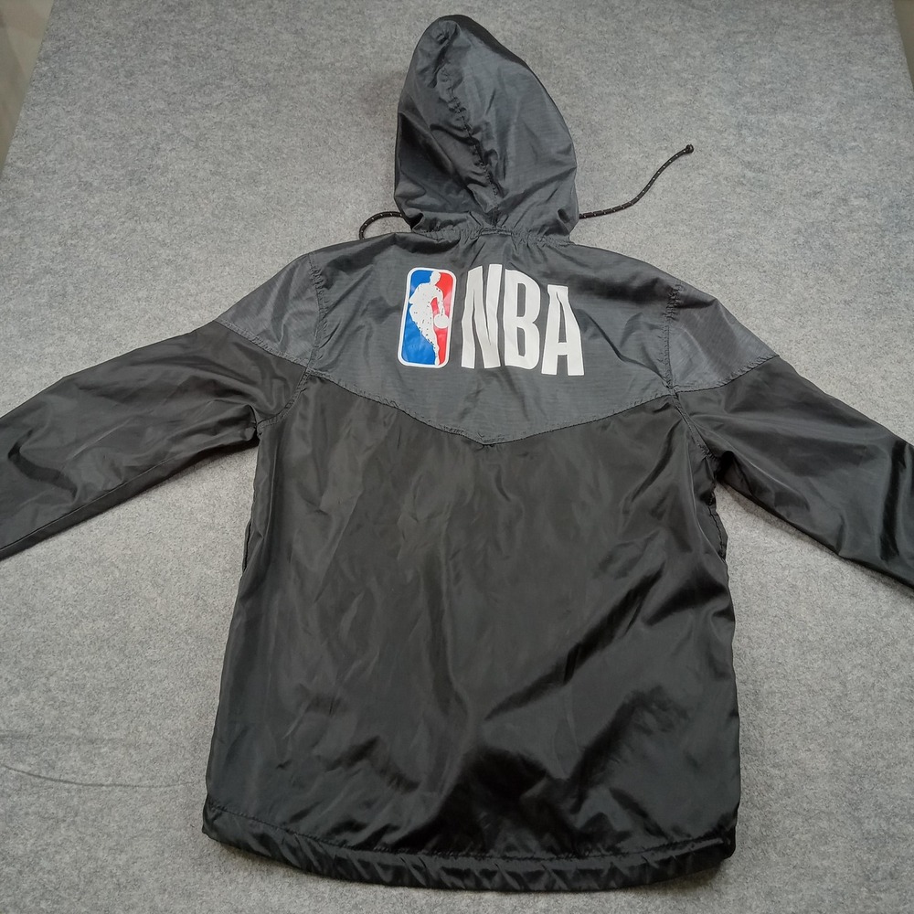 NBA Jacket Mens Small Black Gray NBA Basketball Hooded Full Zip Windbreaker‎ - Picture 5 of 9